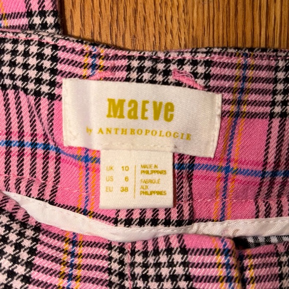 Maeve by Anthropologie Pink Plaid Linen Relaxed Wide Leg Trousers Size 6 - Picture 6 of 12